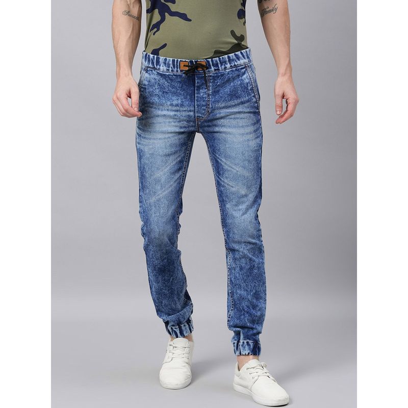 Urbano Fashion Men Blue Washed Jogger Jeans Slim Fit Stretch (32)