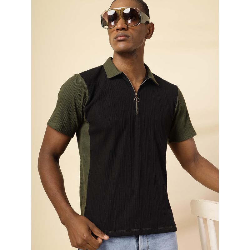 RIGO Men Army Green Rib Polo T-Shirt (S)