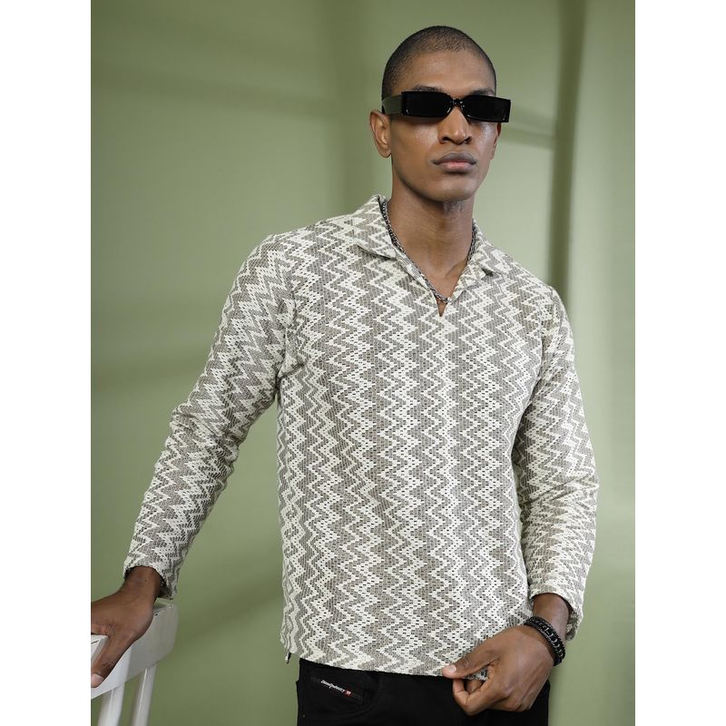 RIGO Men Beige Crochet Polo T-Shirt (S)