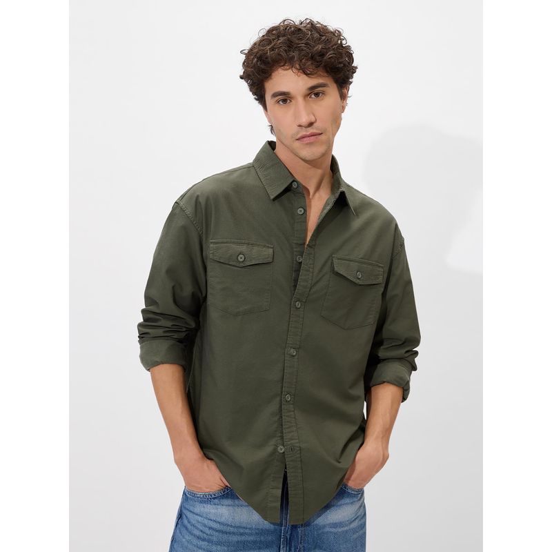 The Souled Store Solids: Olive Green Men Utility Shirts (XS)