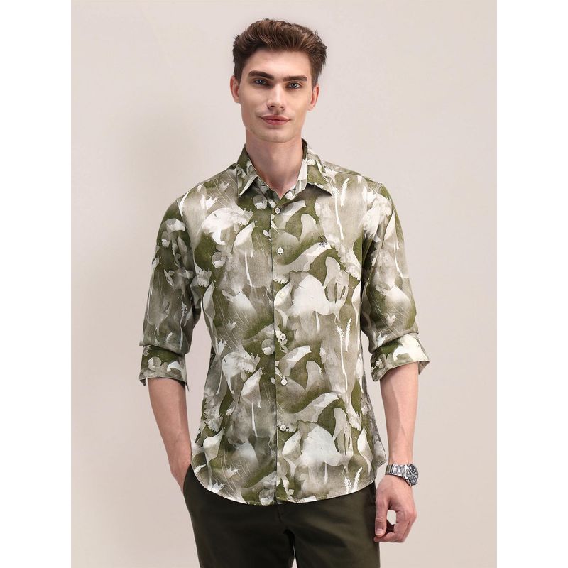 U.S. POLO ASSN. Mens Olive Abstract Shirt (44)