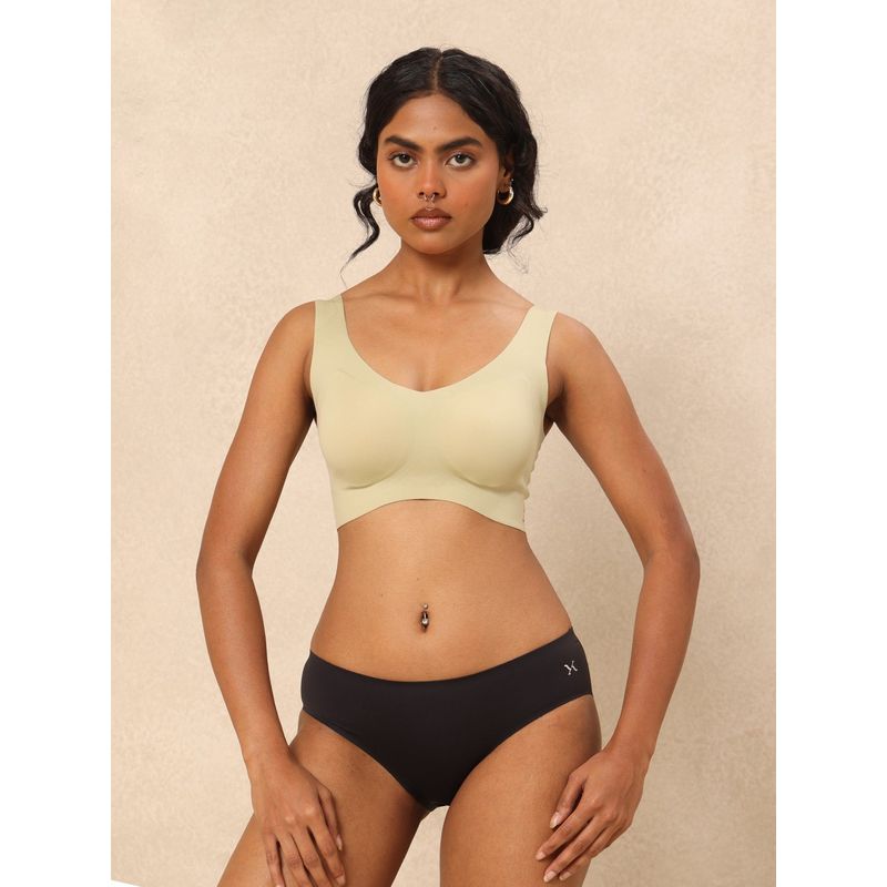 Krvvy Black Low Waist Seamless Mid Coverage Ventilation Holes Bikini Panty (2XL/3XL)