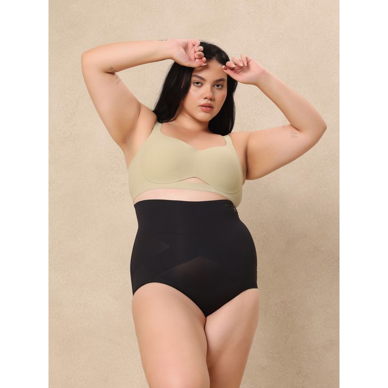 Krvvy Women Black Waist and Tummy High-Rise Shapewear (L/XL)