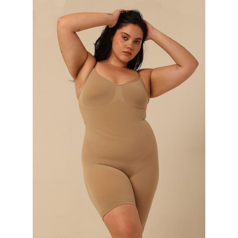 Krvvy Women - Seamless Pee Hole and Butt Lift Mid-Thigh Bodysuit Shapewear (2XL/3XL)