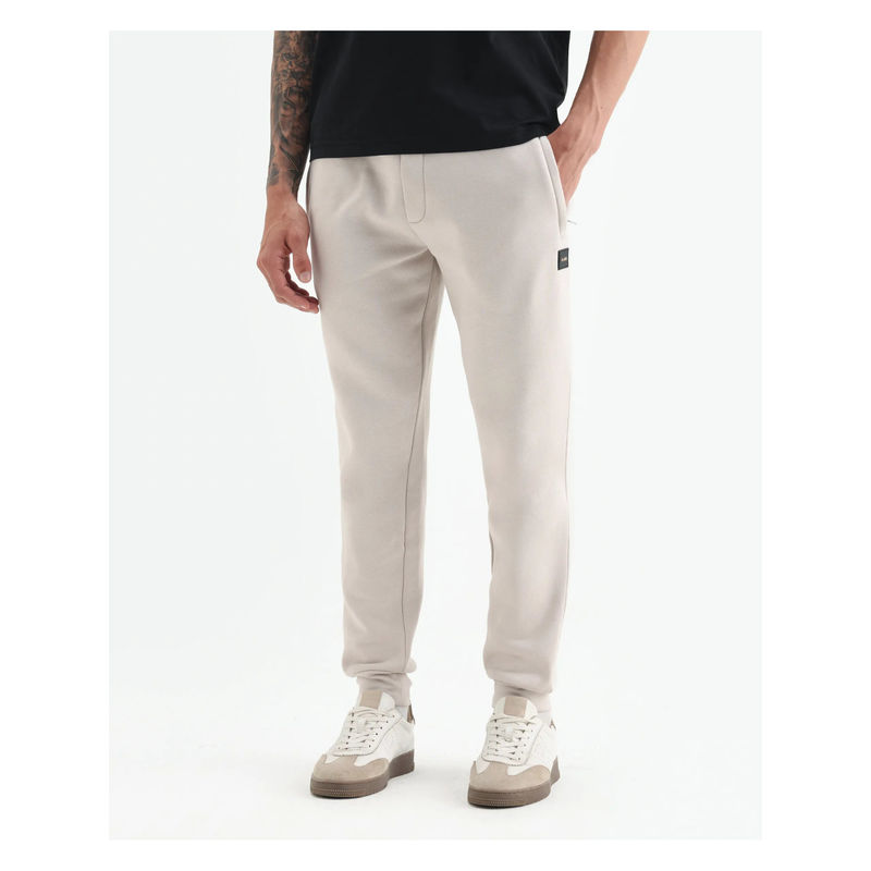 Rare Rabbit Men Anderson-B25 Beige Cotton Blend Plain Joggers (32)