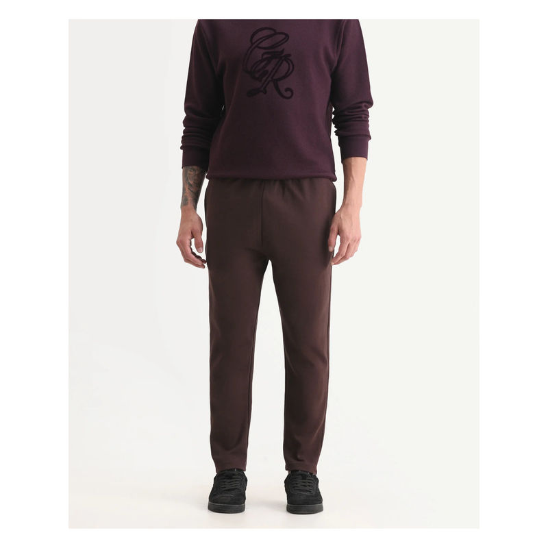 Rare Rabbit Men Garon-B Dark Maroon Cotton Blend Fabric Regular Fit Plain Trackpant (30)