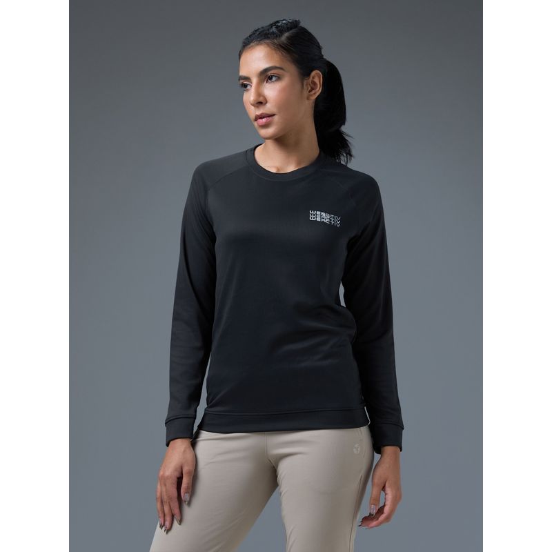 Technosport Black Printed Slim Fit Sweatshirt (M)