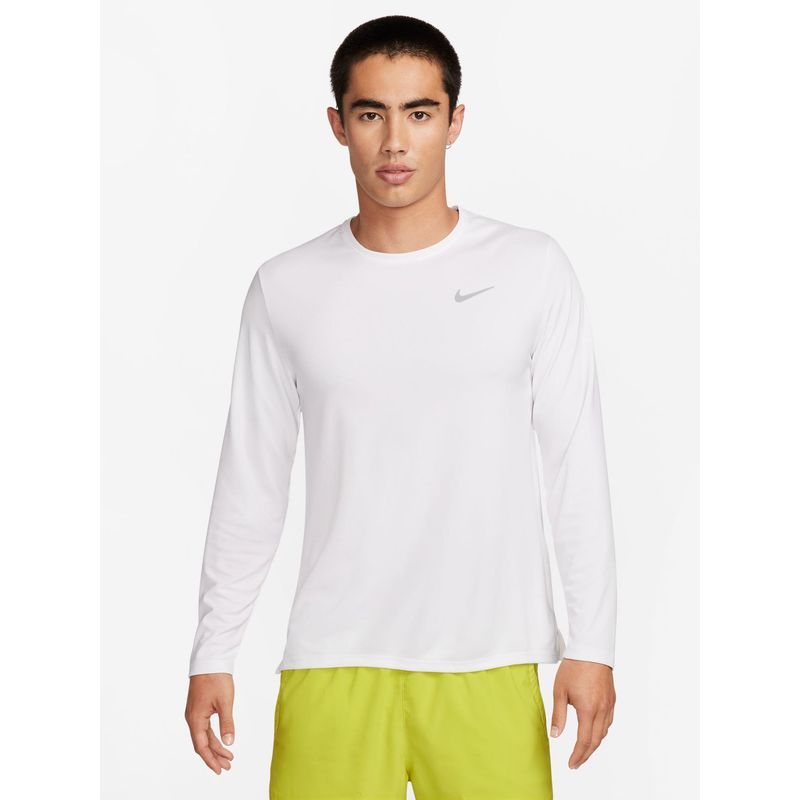 Nike Miler Men White Dri-FIT UV Long-Sleeve Running T-shirt (M)