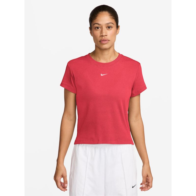 Nike Sportswear Women Pink Tight Ribbed Short-Sleeve T-Shirt (M)