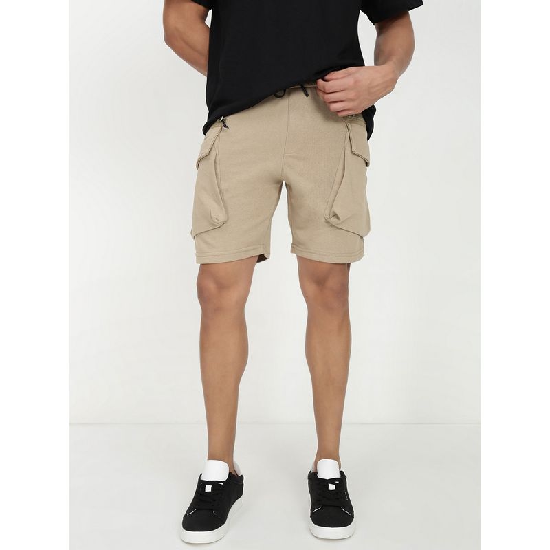necked Men's Beige Slim Fit Cargo Shorts (M)