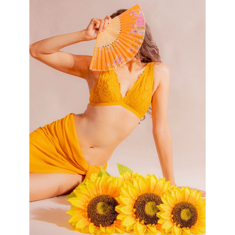Buy Erotissch Mustard Yellow Floral Lace Bralette Bra (L) Online