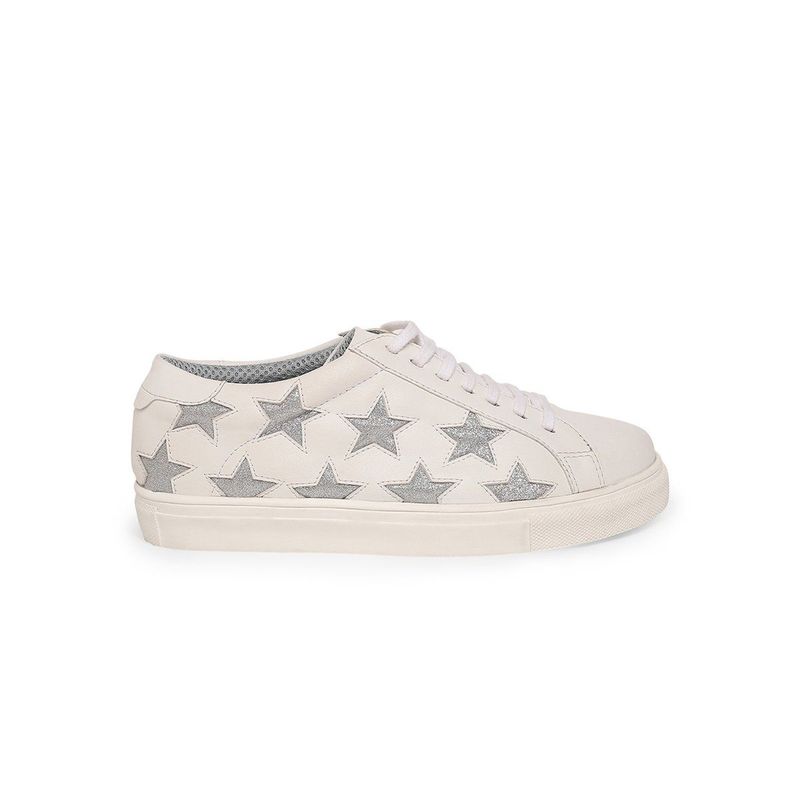 IYKYK by Nykaa Fashion Della White & Metallic Silver Star Sneakers (EURO 36)
