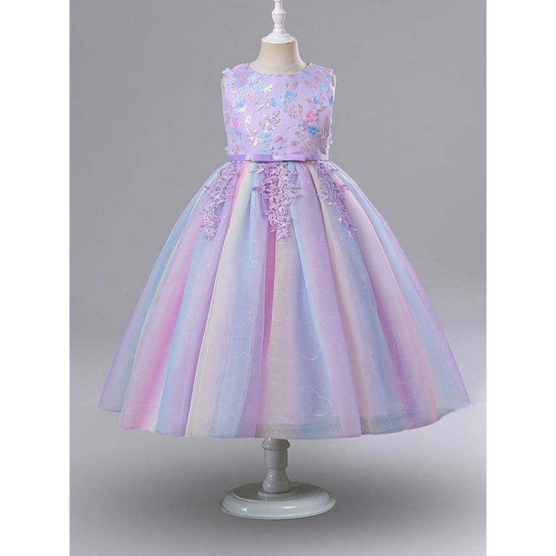 Babyhug Woven Sleeveless Party Dress with Floral Applique - Lavender