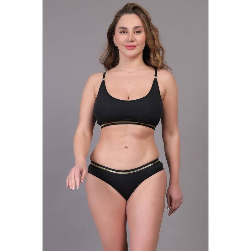 BRACHY Black Padded Non Wired Lingerie Bra and Panty Set (32B)
