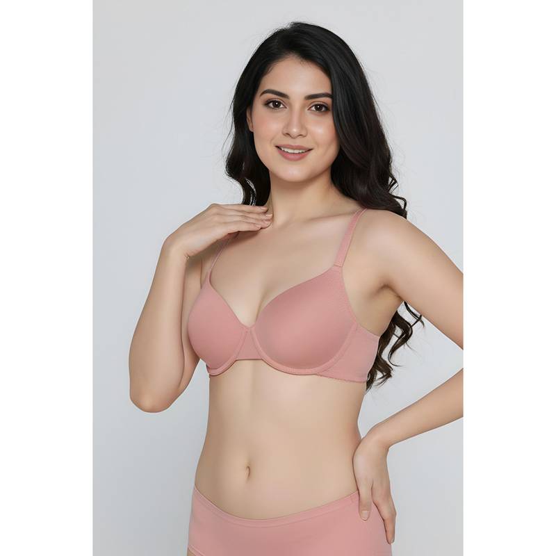 Zivame Pink Padded Plunge Wired Medium Coverage T-Shirt Bra (34B)