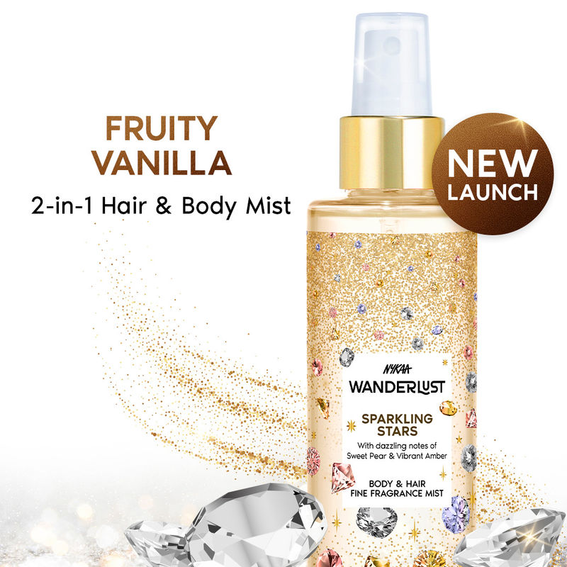 Wanderlust Sparkling Stars Hair & Body Mist Long-Lasting Perfume Fruity Vanilla Fragrance (Berries, Caramel)