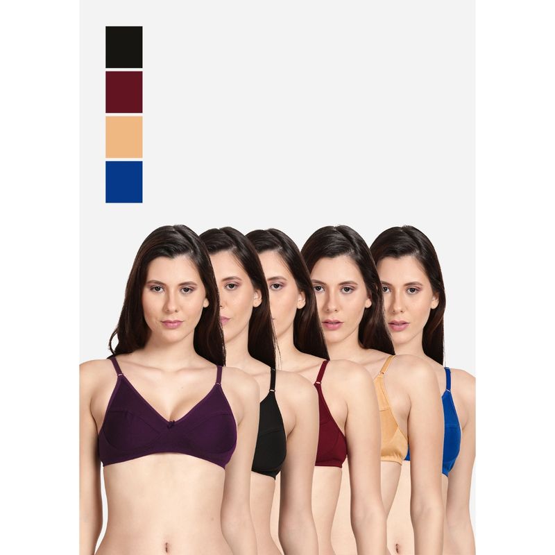 Shyaway Shyle Non Padded Seamed Everyday Bra Multicolor (Pack of 5) (32B)