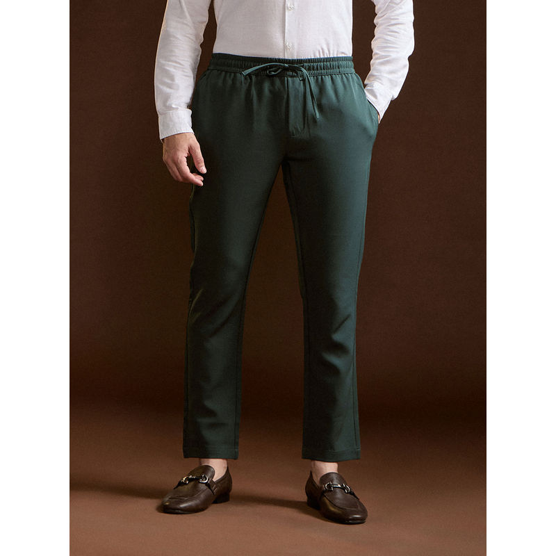 THE BEAR HOUSE Men's Slim Fit Dark Green Solid Formal Trouser (28)