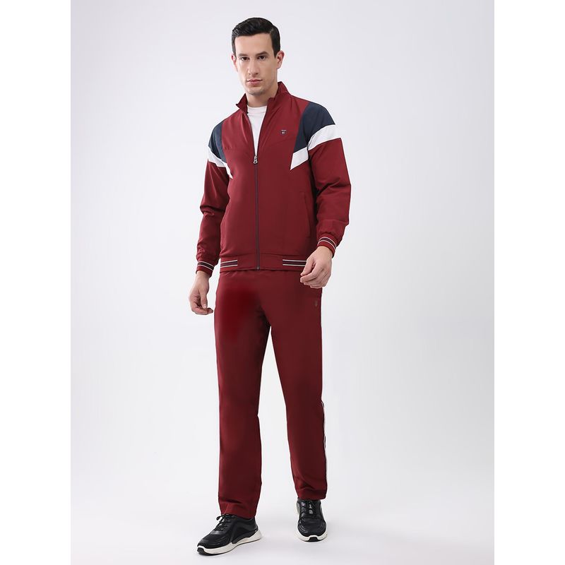 Monte Carlo Maroon Colorblock Regular Fit Jacket with Trackpant (M)