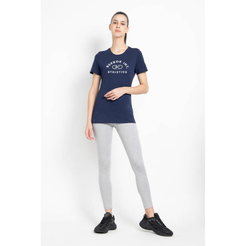 Reebok W Prime Graphic Tee Navy Blue Training T-Shirts (XS)