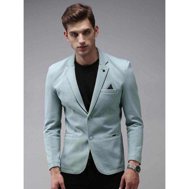 Buy SHOWOFF Men Notched Lapel Sea Green Solid Blazer Online