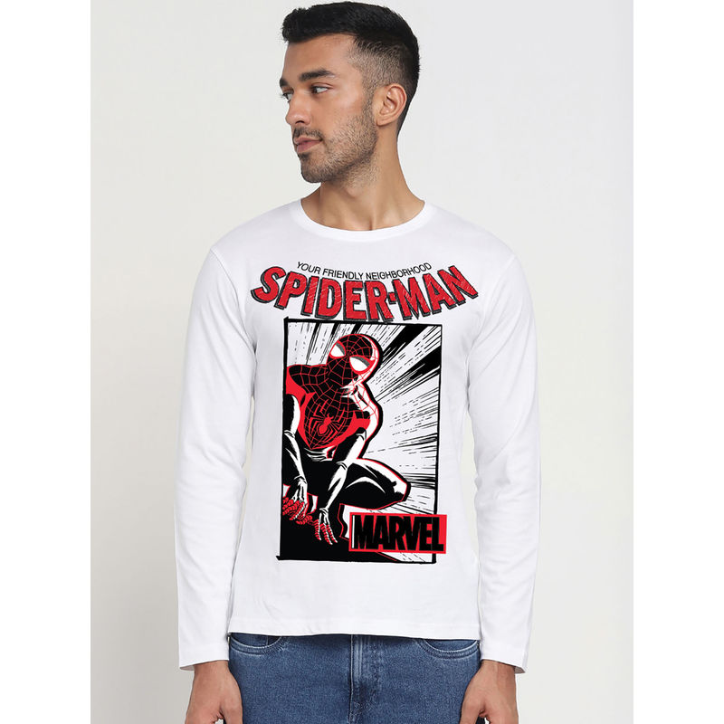 Bewakoof Official Marvel Merchandise Men White Spiderman Graphic Printed T-Shirt (M)