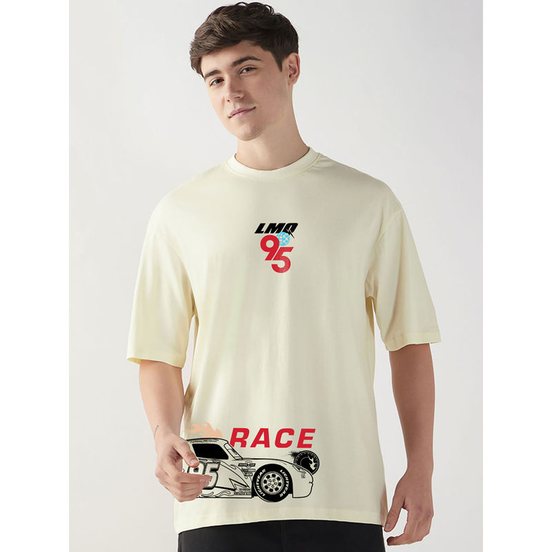 Bewakoof Official Disney Merchandise Men Cream LMQ 95 Graphic Printed Oversized T-Shirt (M)
