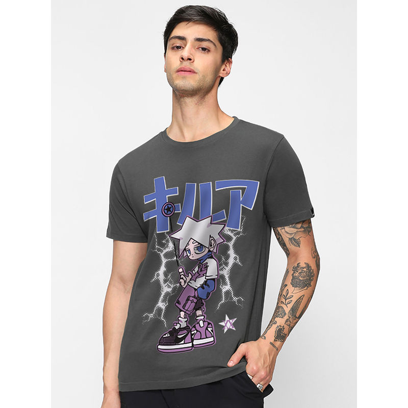 Bewakoof Men Dark Grey Classifies Hunter Graphic Printed T-Shirt (S)