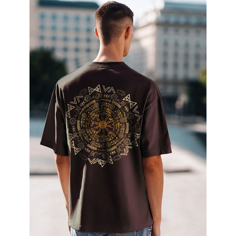 Bewakoof Men's Chocolate Brown Creation and Existence Graphic Printed Oversized T-shirt (M)