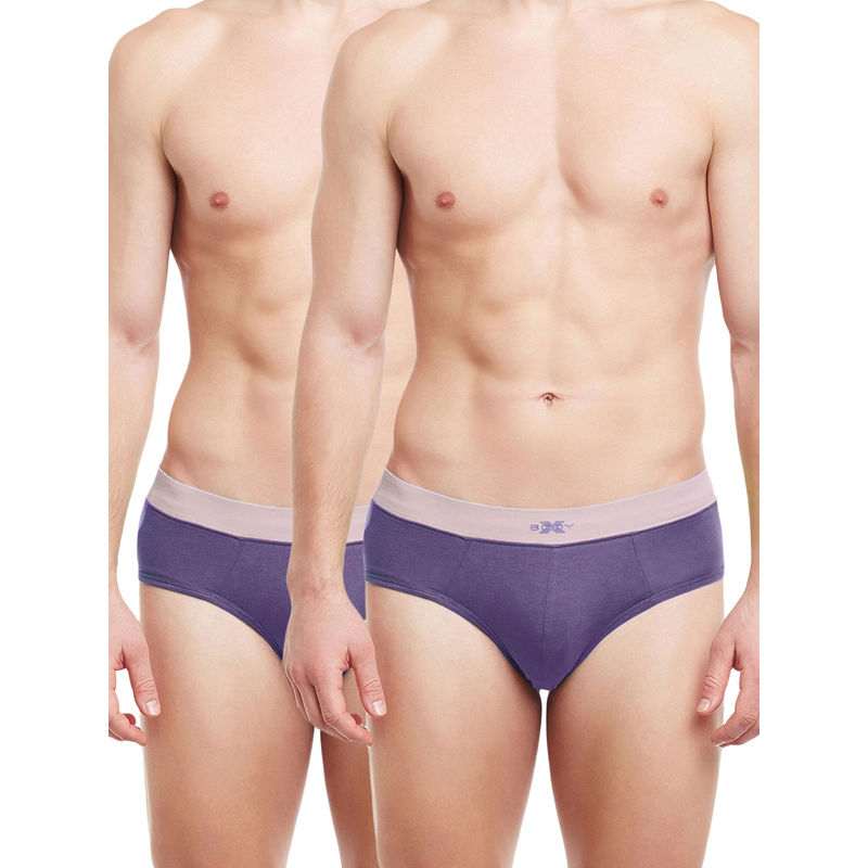 BODYX Men's Purple Cotton Solid Brief By Body Care (Pack of 2) (S)