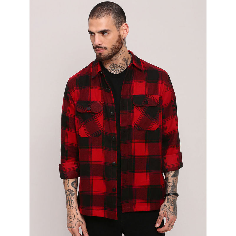 Men's Red Checked Shacket