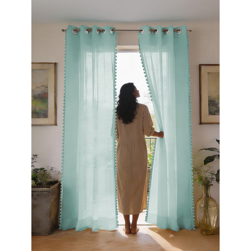 Urban Space Sheer Curtain for Window Eyelets & Tieback-Aqua Blue (Set of 2) (4X5 Feet)