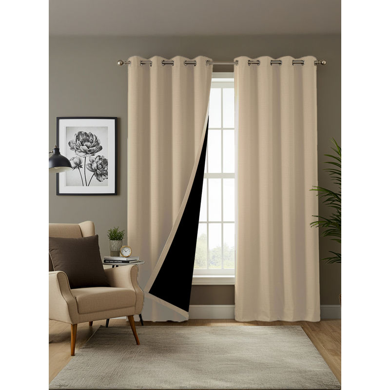 Urban Space 100% Blackout Curtains Door Room Darkening Soft Beige (8 x 4 feet)
