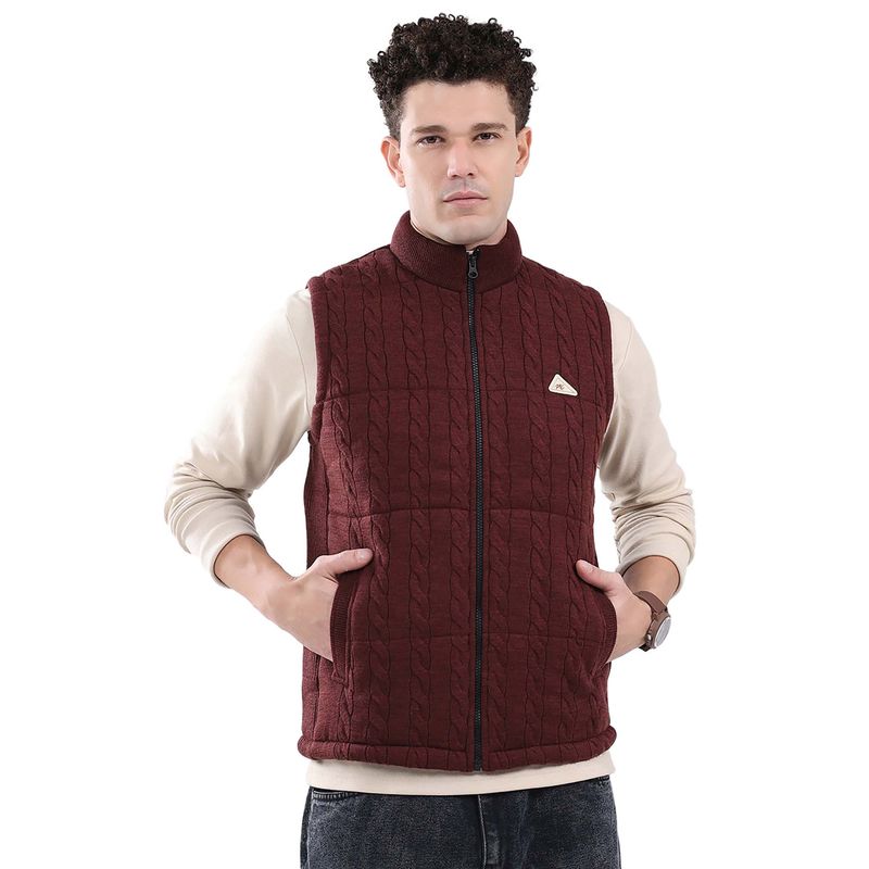 Monte Carlo Men Maroon High Neck Sleeveless Jacket (M)