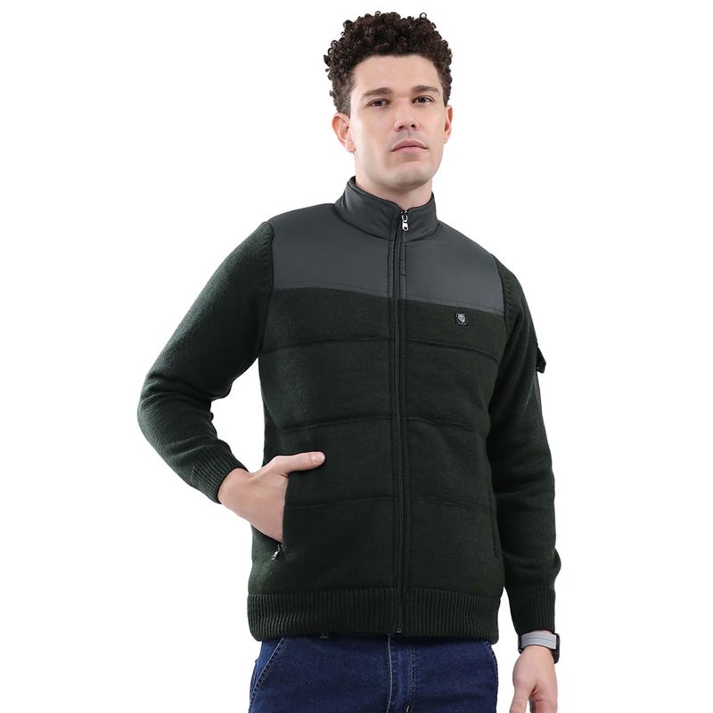 Monte Carlo Men Green High Neck Full Sleeve Jacket (M)