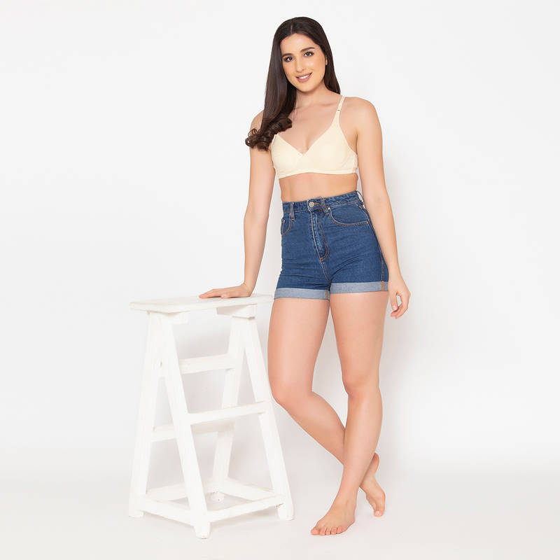 Clovia Cotton Rich Solid Non-Padded Full Cup Wire Free T-shirt Bra - Nude (40B)