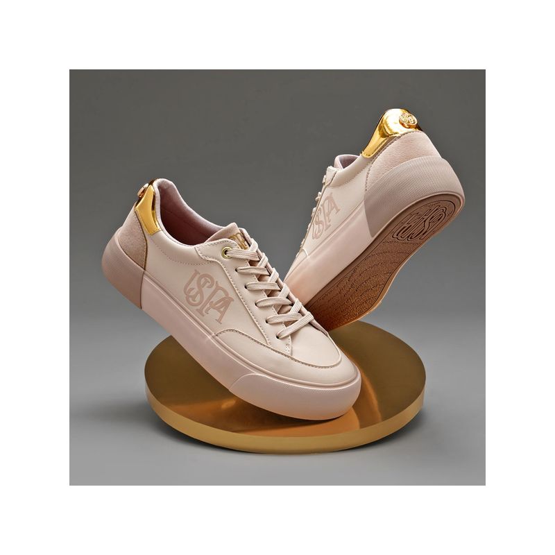 U.S. POLO ASSN. Women Beige Lydia 3.0 Round Toe Lace-Ups Sneakers (UK 6)