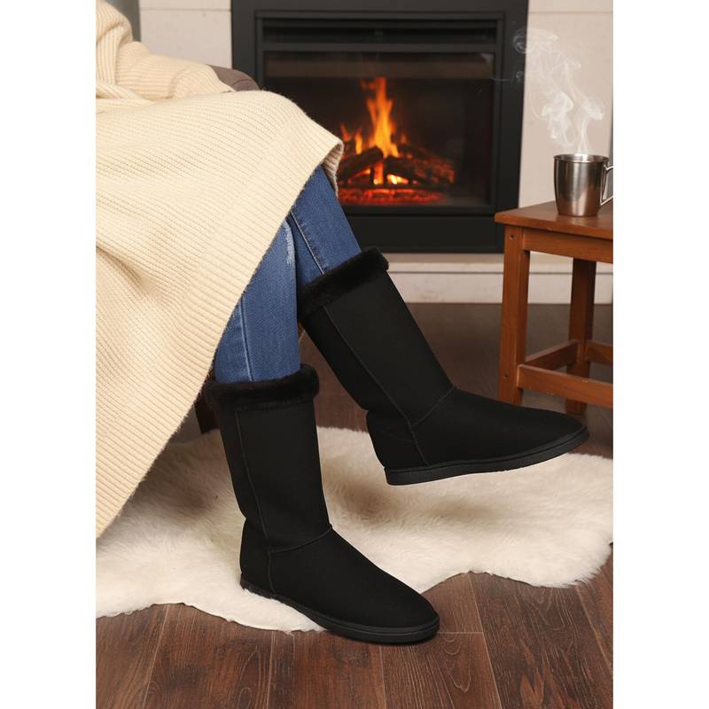 Carlton London Women Black Mid-Calf Faux Fur Lined Casual Boots (EURO 39)