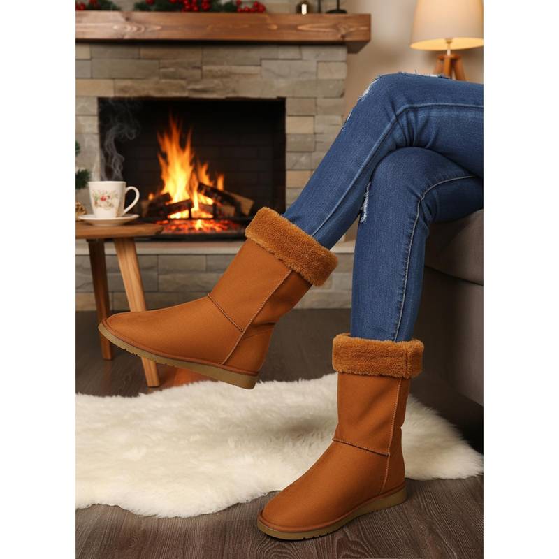 Carlton London Women Tan Mid-Calf Faux Fur Lined Casual Boots (EURO 40)