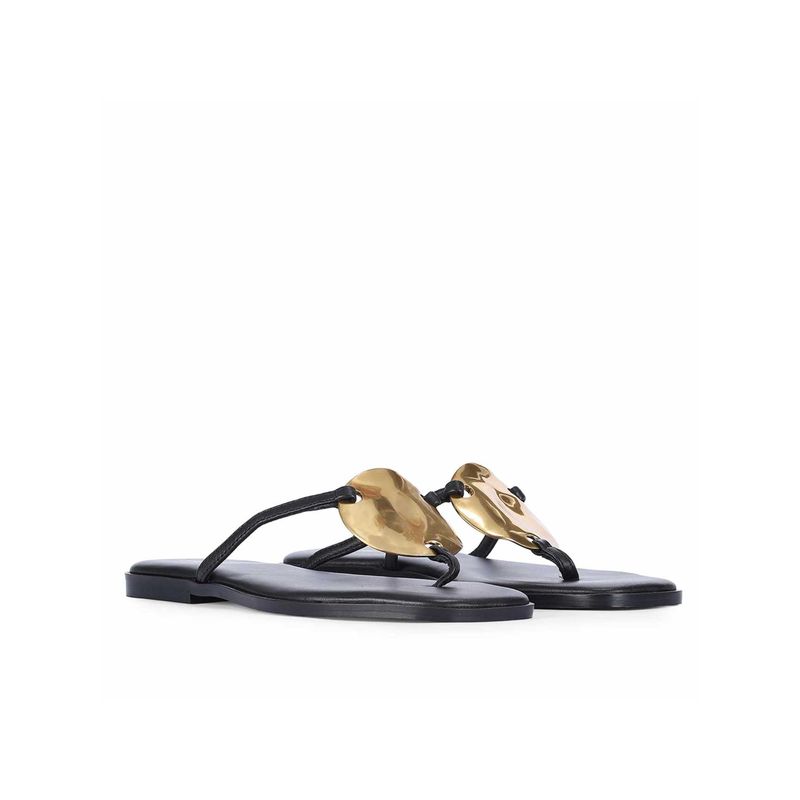 Saint G Women Golden Disc Black Leather Flats (EURO 36)