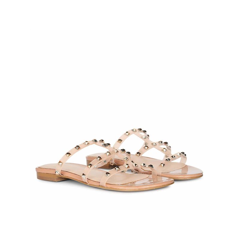 Saint G Women Metal Studded Vegan Leather Pink Flats (EURO 36)