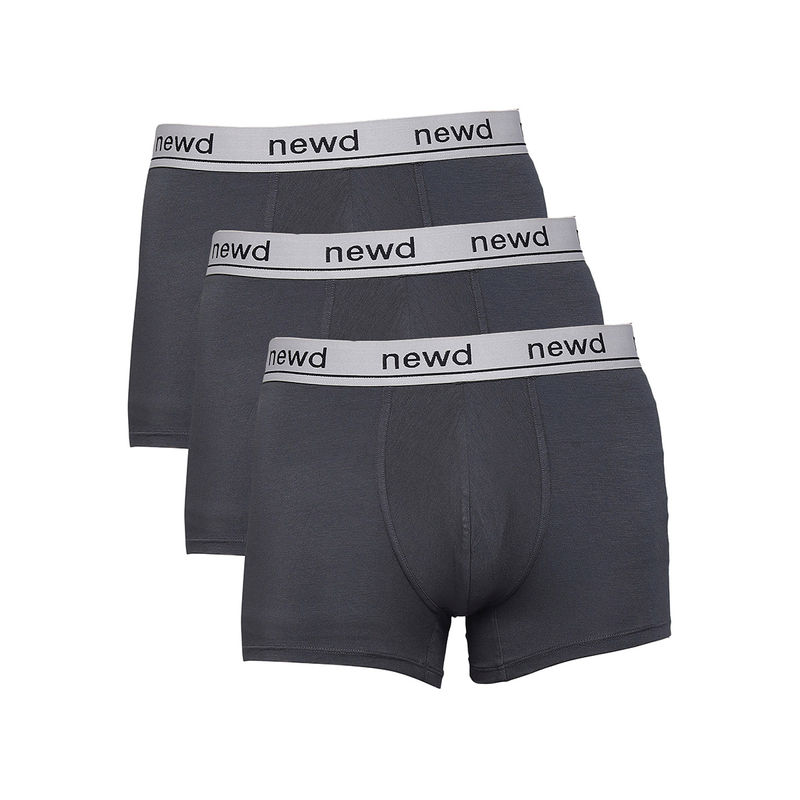 NEWD Grey Underwear Trunk For Men's (Pack Of 3) Grey (L)