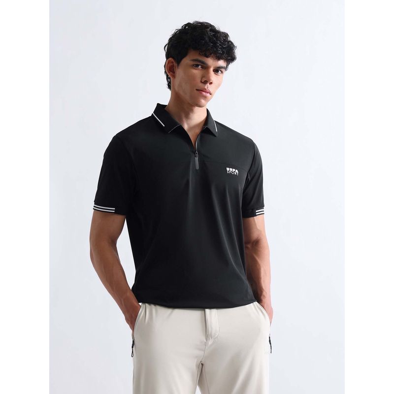 U.S. POLO ASSN. Black Men's Solid Slim Fit Polo T-shirt (XL)