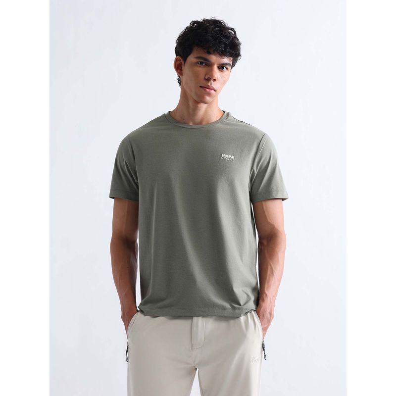 U.S. POLO ASSN. Green Men's Solid Slim Fit T-shirt (L)