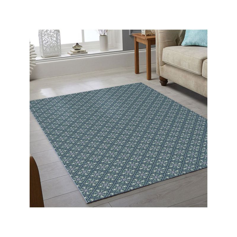 OBSESSIONS Flat Weave Floral Carpet, Teal Blue (5 x 7 Feet)