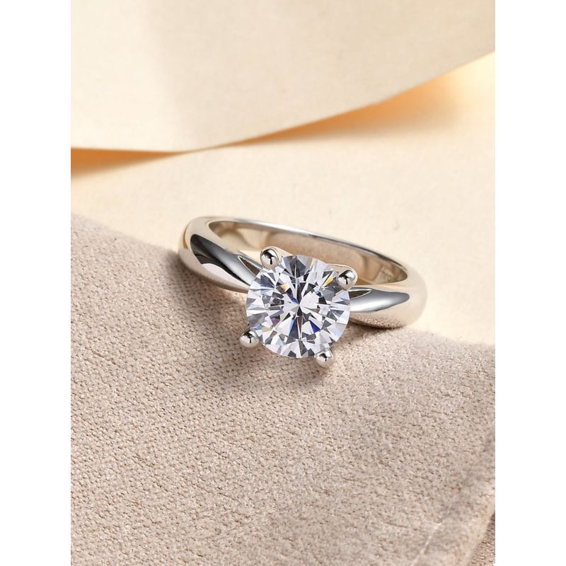 Ornate Jewels 925 Silver Rhodium Plated 2 Carat American Diamond Solitaire Ring (10)