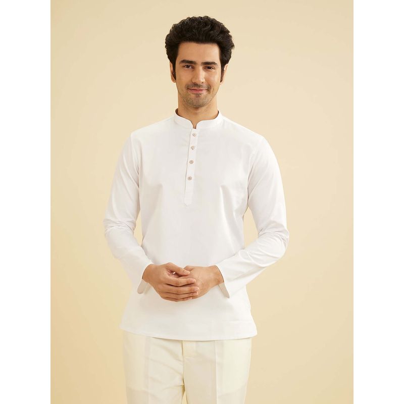Manyavar Men White Cotton Plain Shirt Kurta (L)