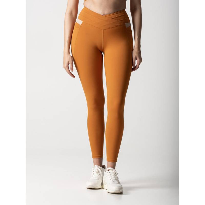 STRCH Caramel Solid Nylon Slim Fit High Rise Leggings (L)