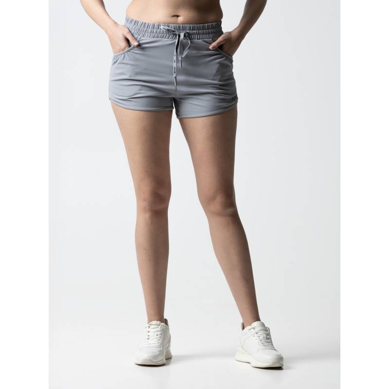 STRCH Grey Solid Slim Fit Mid Rise Running Shorts (L)