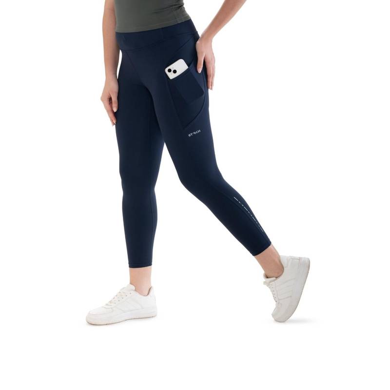 STRCH Blue Solid Nylon High Rise Leggings (L)